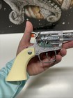 Vtg Pair 90s Silver Die Cast Western Cap Gun Toy Plastic Grips Orange Tip Works