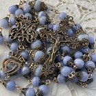 Elegant Rosary Ave Maria Crown Blue Lace Agate Bronze Crucifix Center 2 Hearts