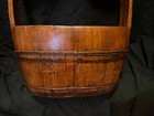 Vintage Old Antique Chinese Asian Art Wood Water Bucket Wooden Handle China Oval