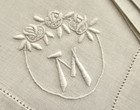 Vintage Estate Linens  White On White Linen Napkins W     m    Monogram  B364