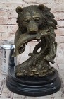 Bronze Grizzly Bear Hunting Fish River Sculpture Art Figurine Marble Base Art Nr