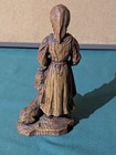 Hand Carved Wooden Figurine Pheasant Woman W spool Of Wool And Dog