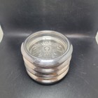 Vintage Leonard Silverplate Coasters Set Of 4 Crystal Glass Star Flower Italy