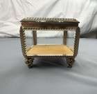 Vintage Handmade Beveled Glass Trinket Jewelry Box Casket Lid Gold Crystal