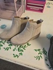 Nyc Madden Women   s Beige Suede Ankle Bootie Slip-on Stretch Wedge 9 5