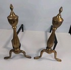 Vintage 17  Tall Brass   Cast Iron Fireplace Andirons Set Of 2 Usa