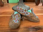 Vintage Beaded Leather Moccasins     Native American Style     Hand Beaded     6 5   