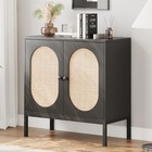 Sideboard Buffet Cabinet Rattan Storage Cabinet With Adjustable Shelves 2-tier