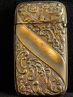 Vtg  Match Safe Vesta Repousse Floral Ribbon Design Antique Art Nouveau 1890 s 