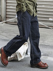 Vintage Men Wabash Stripe Jeans Work Denim Pants Railway Retro Straight Trousers