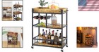 Vintage Industrial Bar Cart  3-tier Rolling Wine Rack  Rustic Brown Wood  Mobile