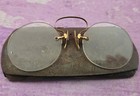 Antique Pince Nez Eyeglasses Oval Frameless Glasses Armless Gold Spring In Case