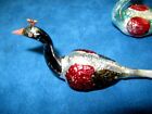 2 -vintage Blown Mercury Glass Bird Ornaments With Fiber Spun Tails