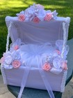 Ring Bearer Pillow Chest White Satin Pearls Flowers Rhinestones Pink Roses Usa 