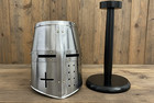 Knight Crusader Helmet     Silver     Medieval Steel Armor With Wooden Stand