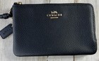 Coach Double Corner Zip Wristlet Black Refined Pebble Leather Gold Hardware