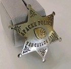 Antique Old Rare Chipron Stamp Co  Apache Police 6 Point Badge Silver Obsolete