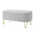 Oval Storage Bench For Bedroom  Upholstered Ottoman Entryway Bench W Metal Legs