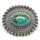 Vtg Jerusalem Pin   Pendant 950 Silver Eilat Stone Oval Filigree