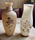 Antique Bristol Glass Victorian Pair Hand Painted Vases Ca  1899  Marked