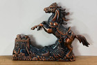 As Is Untested Rearing Horse Table Lighter  Metal Figural Horse And Brick Wall