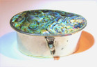 Vintage Alpaca Abalone Oval Trinket Ring Box Signed