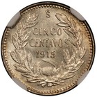 1915-so Chile 5 Centavos Silver Coin - Ngc Ms 65 - Km  155 3