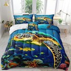  Ocean Turtle Comforter Set 4 Pcs Mediterranean Style Themed King Blue-06