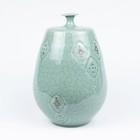 Large Korean Celadon Flower Vase With Inlaid Chrysanthemum And Arabesque Design