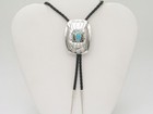 Joan Begay Navajo Sterling Silver And Turquoise Bolo Tie Leather Cord
