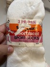 3 Pk   Vtg Socks 80 s Ankle Low Cut 9-11 White pink Orlon Acrylic Sport Leisure
