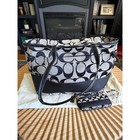 Coach Signature Stripe C Weekender Diaper Bag F17443 Black Leather Wth Clutch 