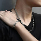 7mm Silver Stainless Steel Marina Link Bracelet Necklace Jewelry Set Men Women