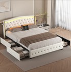 Bed Frame With Upholstered Headboard   4 Storage Drawers And Led charging Station