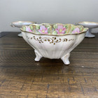 Set Of 3 Antique Nippon Footed Bowls  2 Matching With Handles Hand Painted