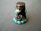 Antique Southwestern Style Natural Turquoise Cluster Sterling Silver Thimble