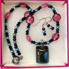 Fused Dichroic Glass Bead Necklace Earrings Toggle Clasp Artisan Made Gift Set