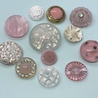 Vtg Fancy Button Lot Iridescent Pink Glass Early Plastic Glitter Rhinestone