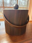 Vintage Mid Century Handled Faux Wood Lidded Ice Bucket W  Inside Liner