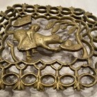 Vintage Folk Art Solid Brass Trivet     Girl With Dog 11    X 6 5   