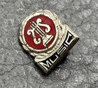 Vintage Art Deco Era Sterling Silver Music Lyre Small Brooch Red Enamel Pin