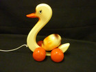 Vintage  Swan Wooden Pull Toy Kouvalias Toys Greek With Egg In Opened Box