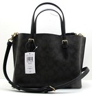 New Authentic Coach Leather Mollie 25 Coated Signature Shoulder Tote Brown Black