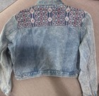 Stefano International Women s Aztec Geometric Denim Jacket Light Blue Pink Navy