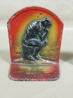 Pair Vtg Solid Bronze Rodin The Thinker Bookends 4 5x5  Handpainted Red gold blk