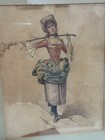 Charming Antique Early Victorian Watercolor Of A Young Woman Carrying A Branch