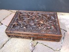 Wonderful 19c Anglo Indian Hand Carved Antique Jewellery Box - Fab Interior