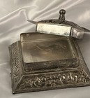 Vintage Square Metal Floral Designed Trinket stamp Box With Lid  5 75  Squared