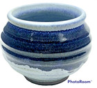 Art Pottery Stoneware Bowl Dark   Light Blue Glaze Signed Nice Shape   Design 4   
