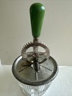 Vintage A   J Hand Mixer Green Handle 2 Cup Clear Glass Container